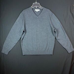Calvin Klein mens dark gray pullover V-neck Italian fine merino wool sweater M